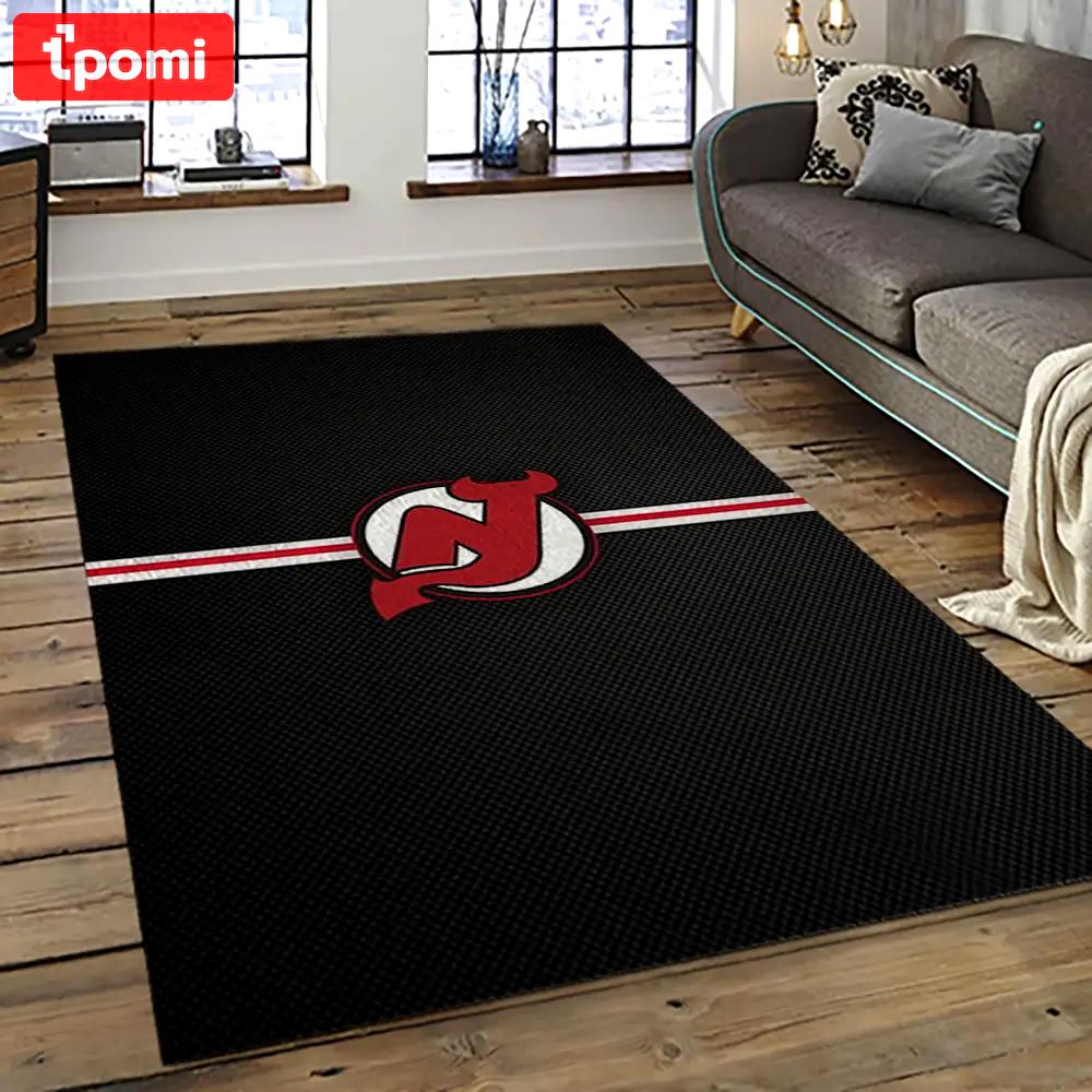 Nhl new jersey devils hockey team logo sport carpet rectangle area rug for living room njd47 Rectangle Rug