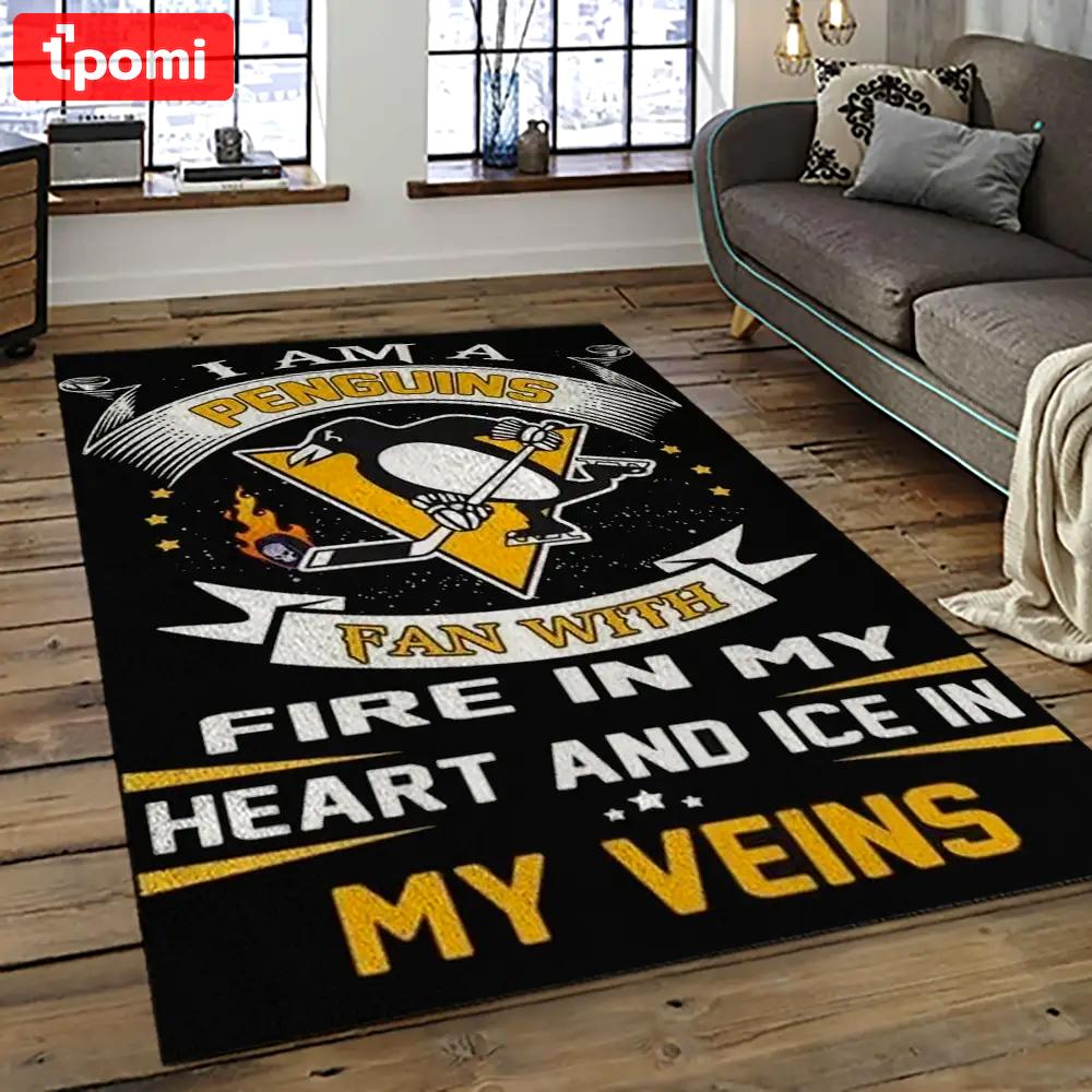 Nhl pittsburgh penguins hockey team logo sport carpet rectangle area rug for living room pp17 Rectangle Rug