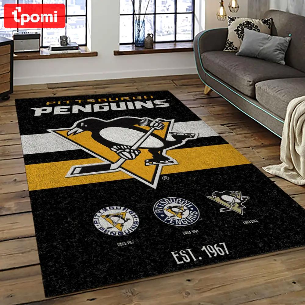 Nhl pittsburgh penguins hockey team logo sport carpet rectangle area rug for living room pp27 Rectangle Rug
