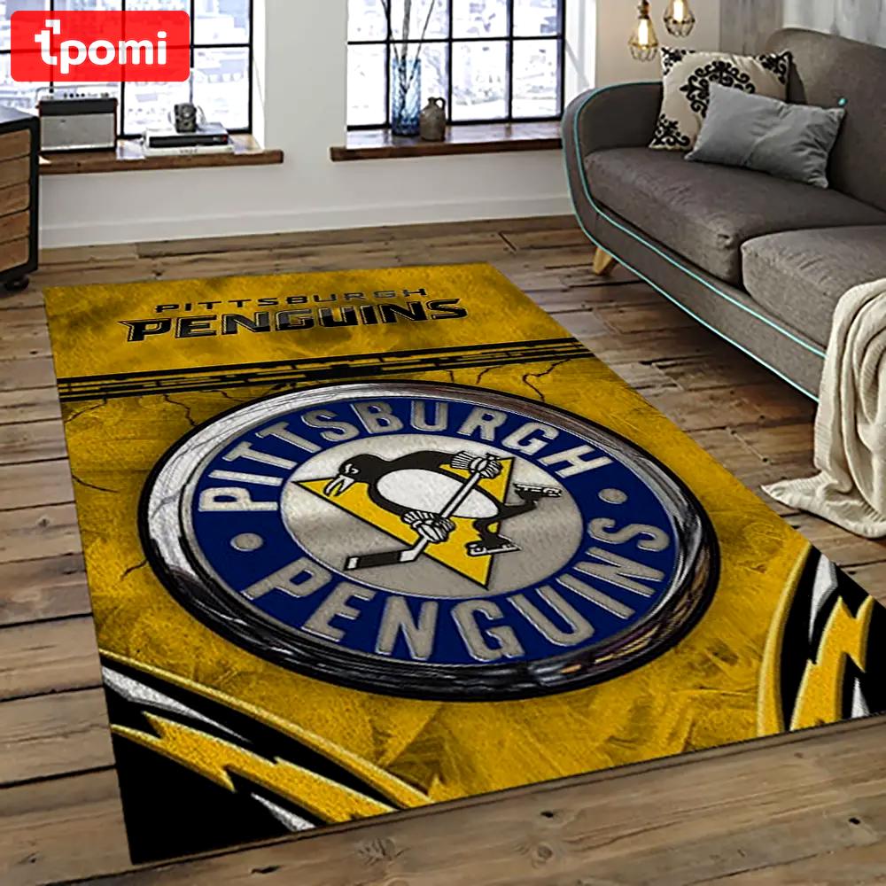 Nhl pittsburgh penguins hockey team logo sport carpet rectangle area rug for living room pp45 Rectangle Rug