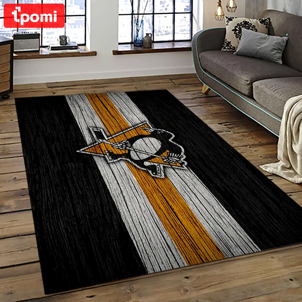 Nhl pittsburgh penguins hockey team logo sport carpet rectangle area rug for living room pp62 Rectangle Rug
