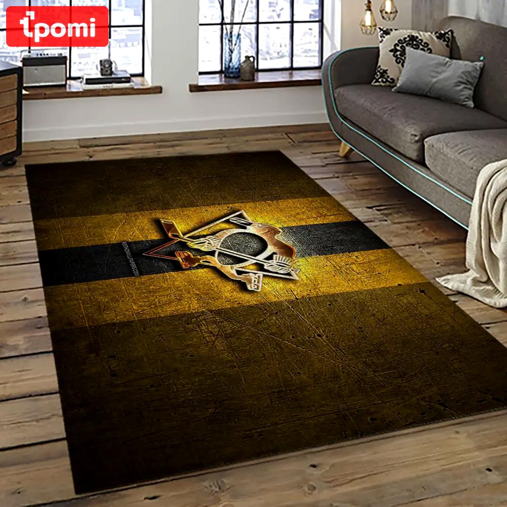 Nhl pittsburgh penguins hockey team logo sport carpet rectangle area rug for living room pp71 Rectangle Rug
