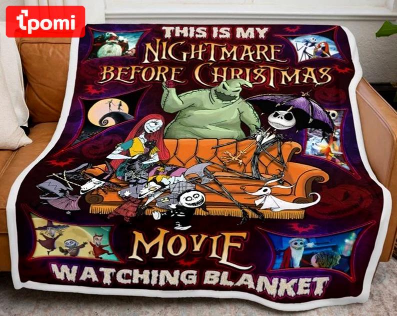 Nightmare before christmas fleece blanket, this is nightmare before christmas movie watching throw blanket for couch sofa, christmas gift Quilt Blanket