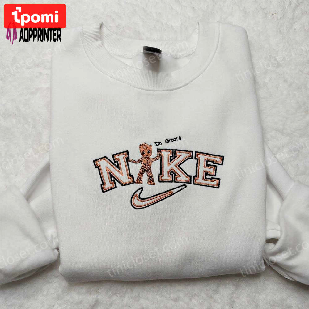 Nike baby groot & cute inspired embroidered shirt: trendy sweatshirt for kids Embroidered Shirt
