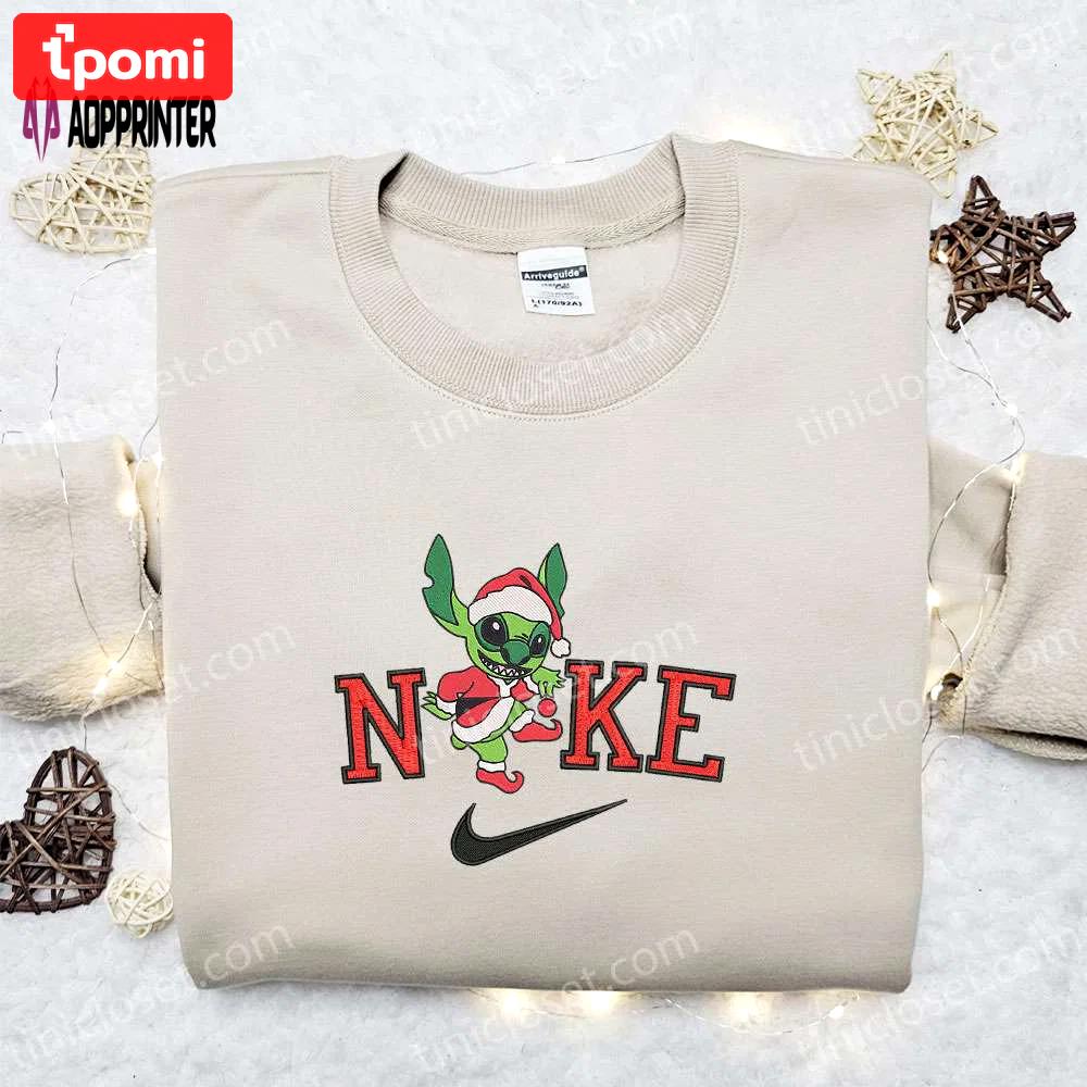 Nike christmas x stitch on grinch embroidered sweatshirt – movie christmas shirt best gift ideas Embroidered Shirt