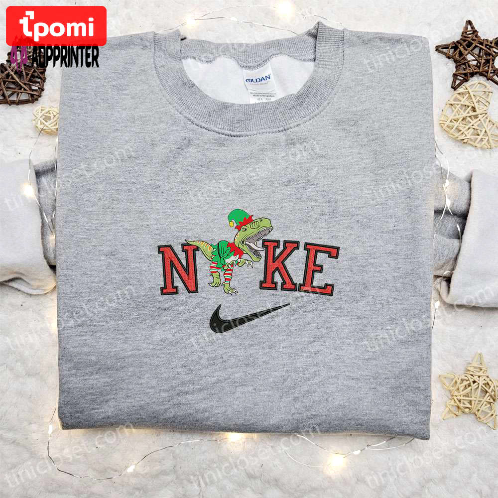 Nike christmas x t-rex dinosaur sweatshirt: best embroidered shirt perfect christmas gift Embroidered Shirt