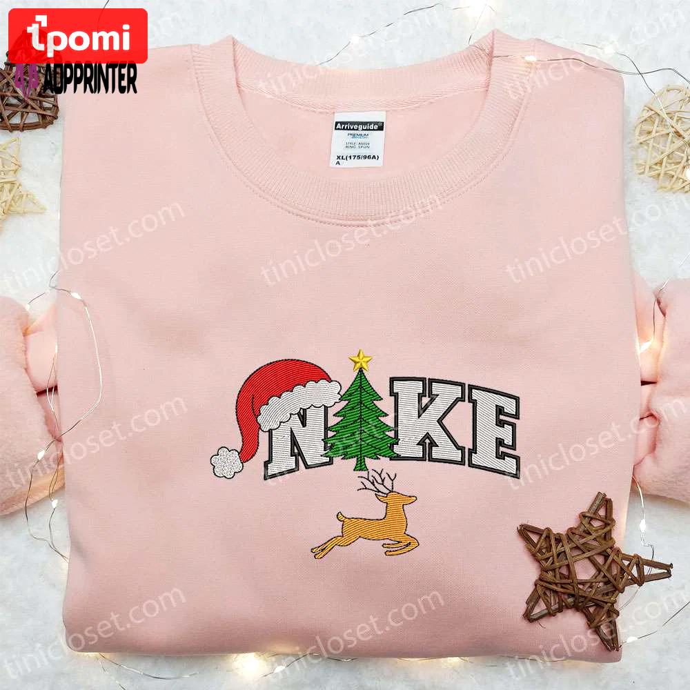 Nike embroidered christmas sweatshirt & shirt: festive tree reindeer design – best gift ideas Embroidered Shirt