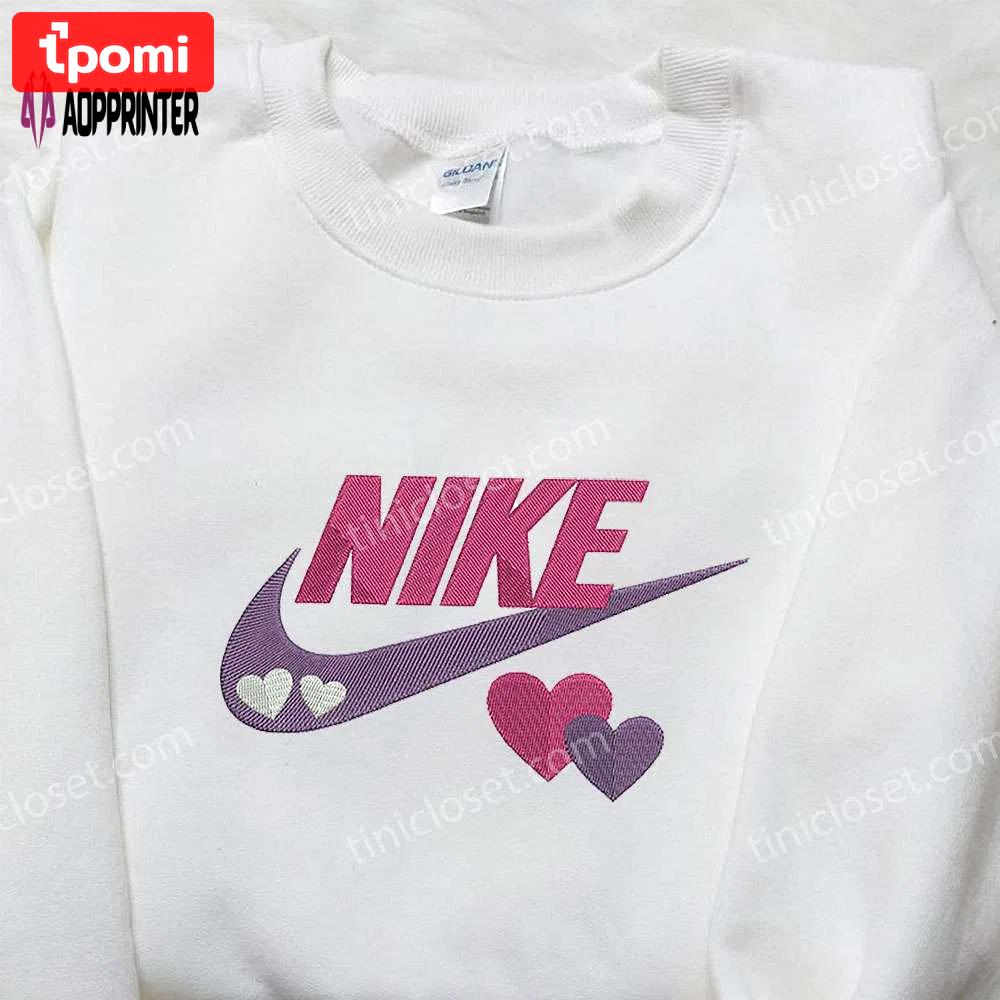 Nike heart embroidered sweatshirt: perfect valentine s gift for family – nike inspired shirt Embroidered Shirt