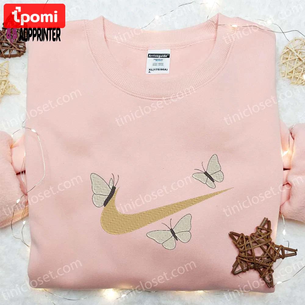Nike inspired embroidered shirt & hoodie set: butterflies x swoosh custom nike tee Embroidered Shirt