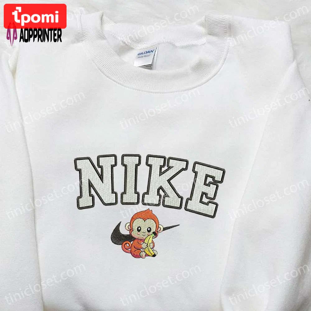 Nike-inspired monkey animal embroidered tshirt: perfect family gift Embroidered Shirt