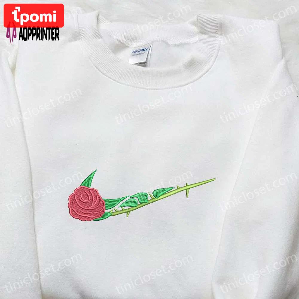 Nike inspired rose flower x swoosh embroidered sweatshirt – custom hoodie Embroidered Shirt
