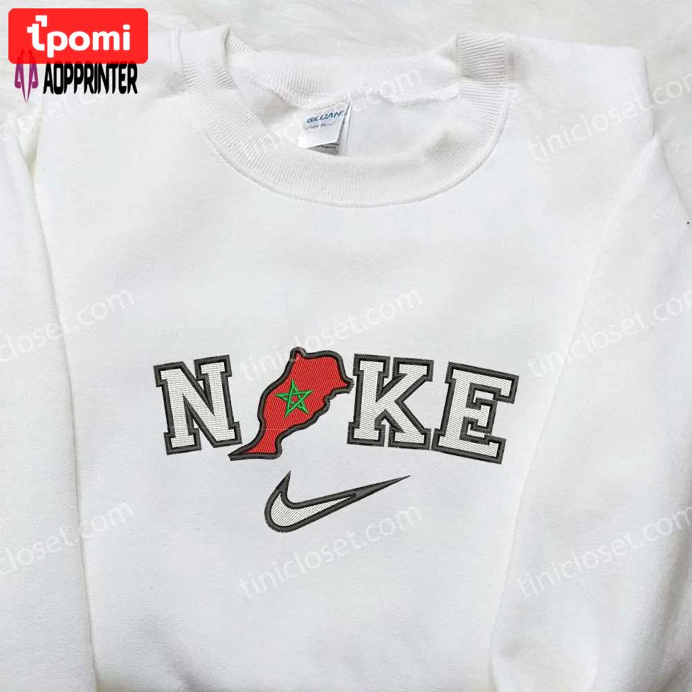 Nike morocco map embroidered shirt: national day gift nike inspired apparel Embroidered Shirt