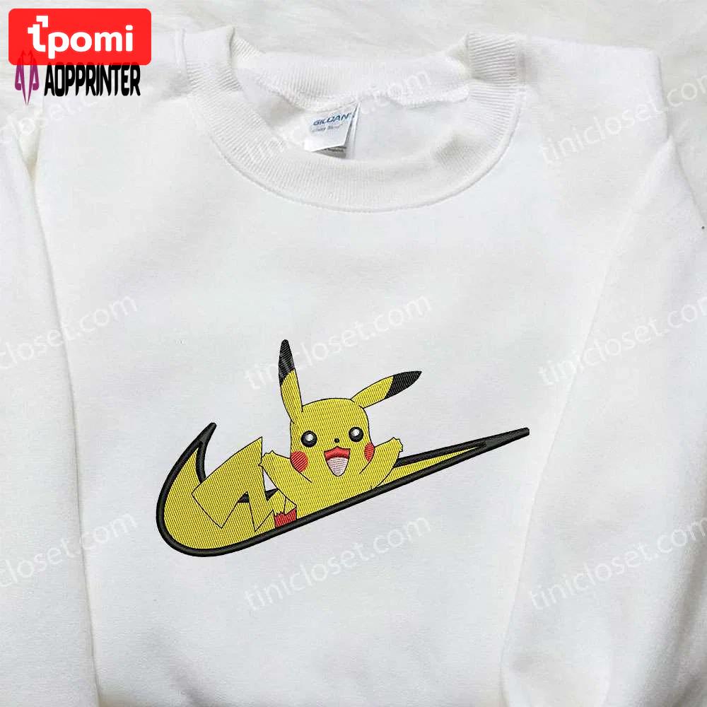 Nike swoosh x pikachu embroidered sweatshirt: pokemon inspired shirt Embroidered Shirt