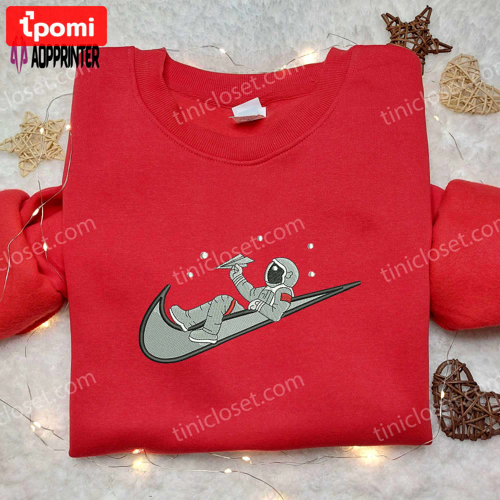 Nike x astronaut fly embroidered shirt – unique nike & anime design Embroidered Shirt