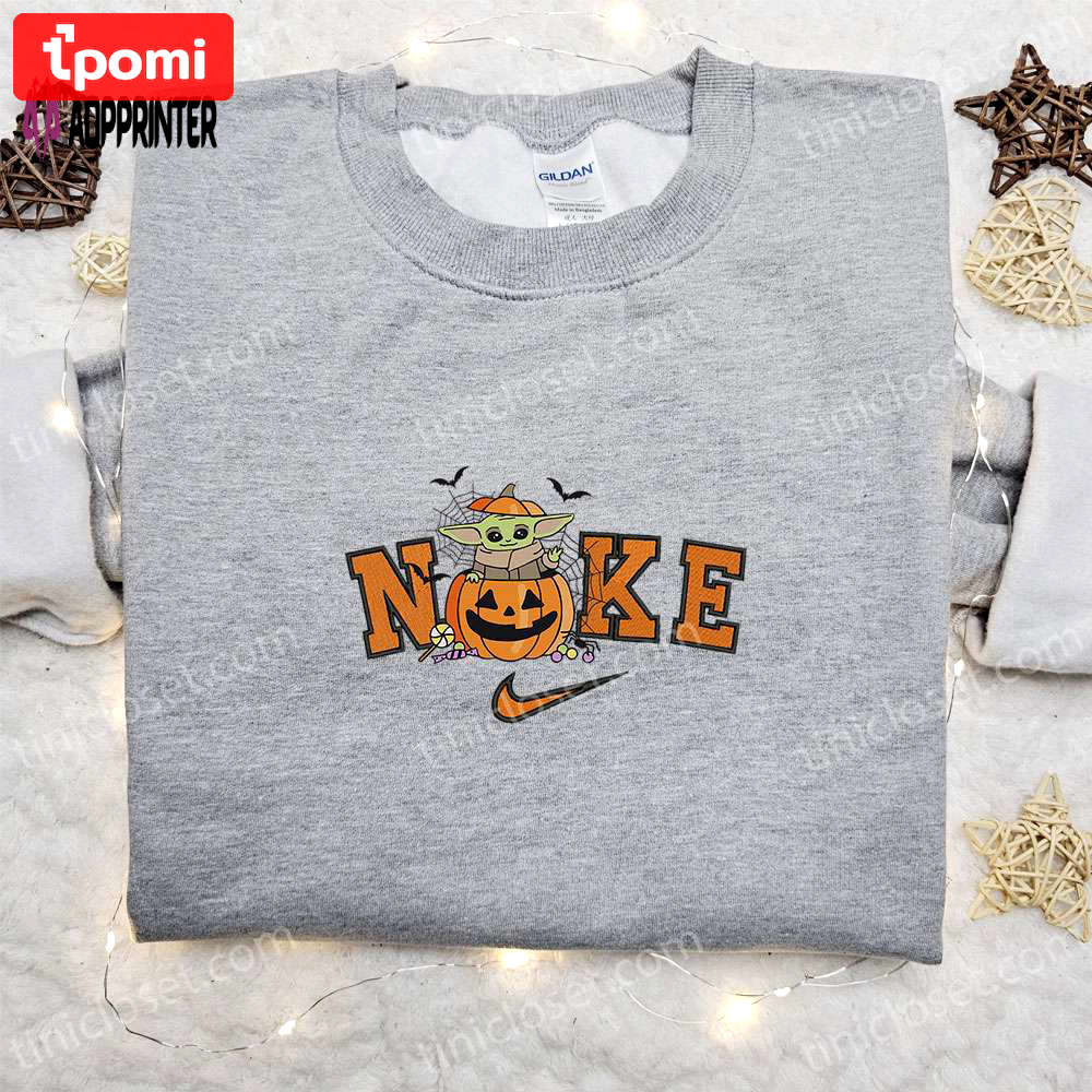 Nike x baby yoda pumpkin sweatshirt: halloween embroidered shirt best gift idea Embroidered Shirt