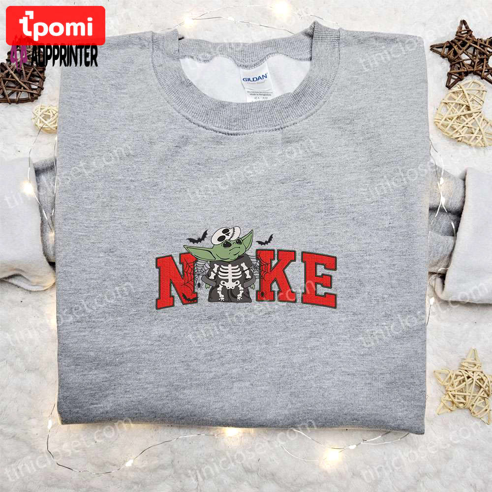 Nike x baby yoda skeleton embroidered sweatshirt: spooky halloween shirt & best gift idea Embroidered Shirt