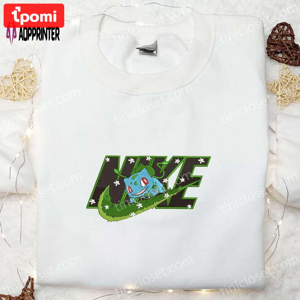 Nike x bulbasaur pokemon embroidered sweatshirt hoodie & t-shirt: anime-inspired apparel collection Embroidered Shirt