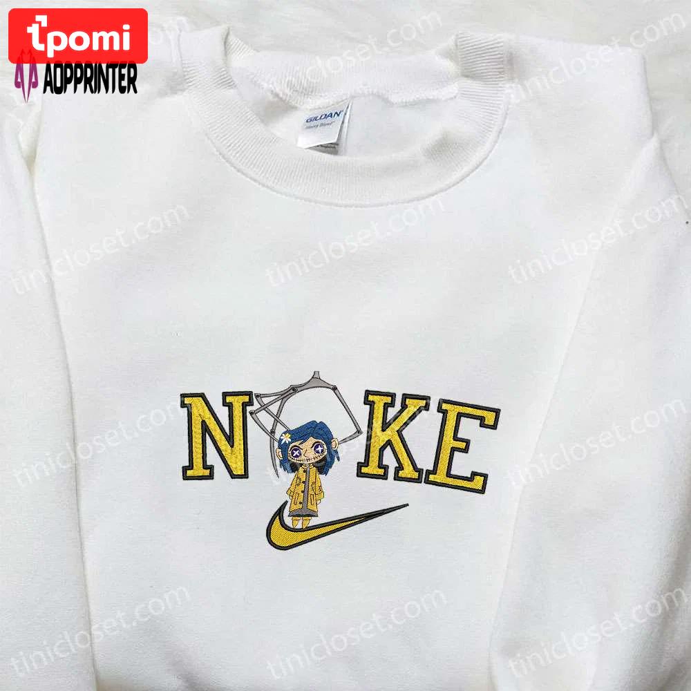 Nike x button eyes coraline embroidered shirt: best nike inspired gift for family Embroidered Shirt