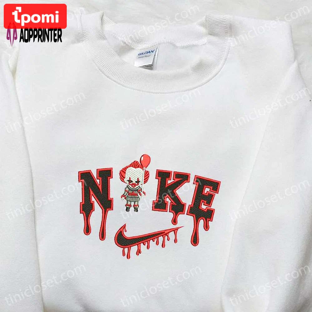 Nike x chibi pennywise halloween movie embroidered shirt – spooky nike inspired t-shirt Embroidered Shirt