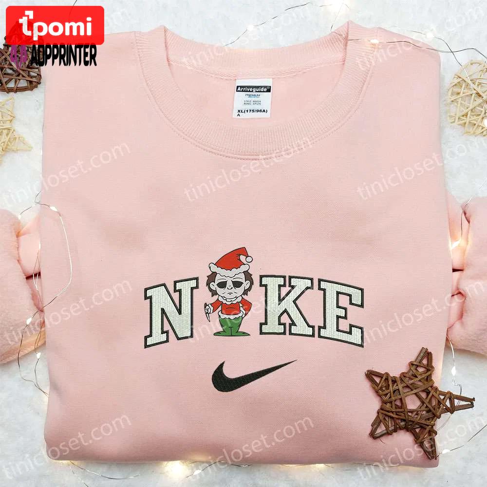 Nike x christmas michael myers embroidered sweatshirt – cool halloween hoodie best family gift ideas Embroidered Shirt