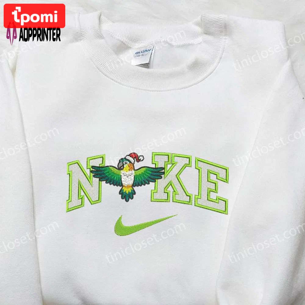 Nike x christmas parrot embroidered shirt – unique animal embroidery perfect christmas gifts for family Embroidered Shirt