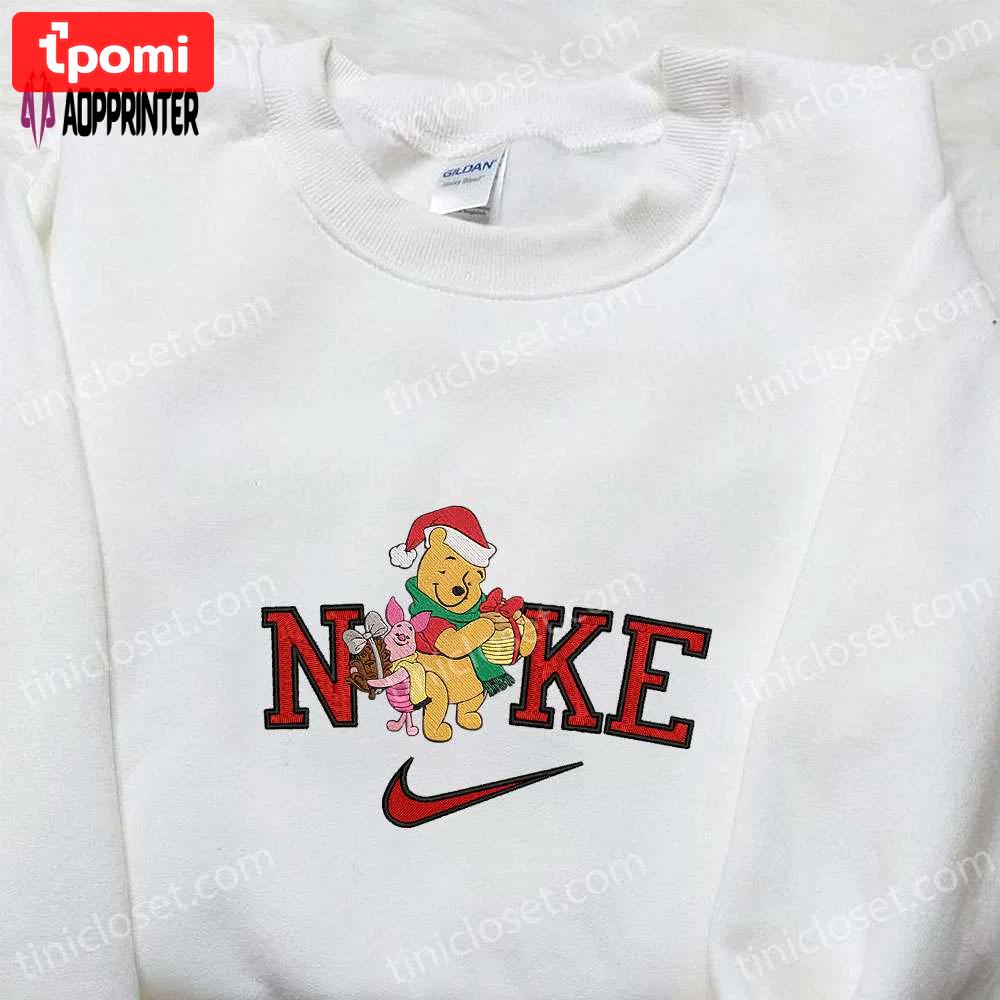 Nike x christmas pooh and piglet embroidered hoodie – disney characters sweatshirt & nike-inspired shirt Embroidered Shirt