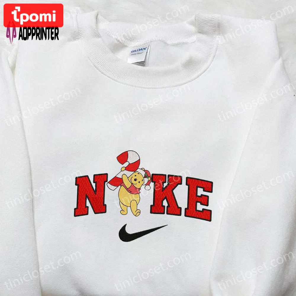 Nike x christmas pooh embroidered hoodie & disney characters sweatshirt with nike inspiration Embroidered Shirt