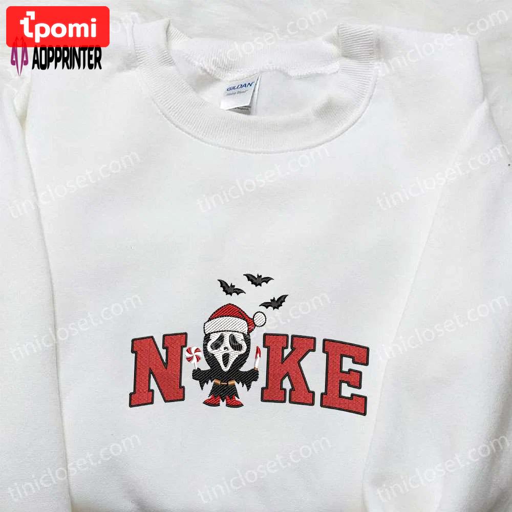 Nike x christmas scream ghost face embroidered shirt: best family gifts nike inspired shirt Embroidered Shirt