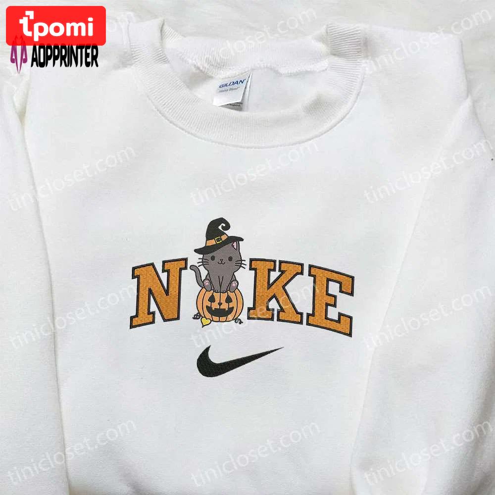 Nike x cute cat pumpkin halloween hoodie sweatshirt & t-shirt: embroidered spirit halloween apparel Embroidered Shirt