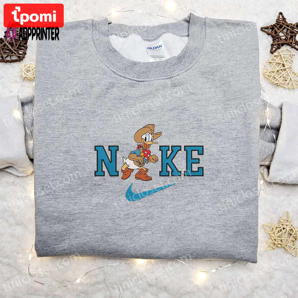 Nike x donald duck cowboy embroidered sweatshirt walt disney characters shirt – best halloween gift ideas Embroidered Shirt
