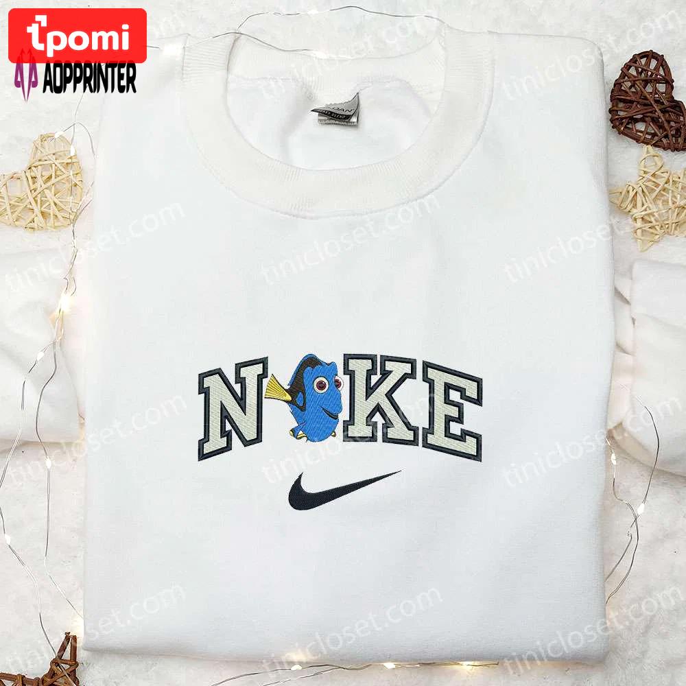 Nike x dory embroidered t-shirt & finding dory disney hoodie – unique nike inspired embroidery Embroidered Shirt