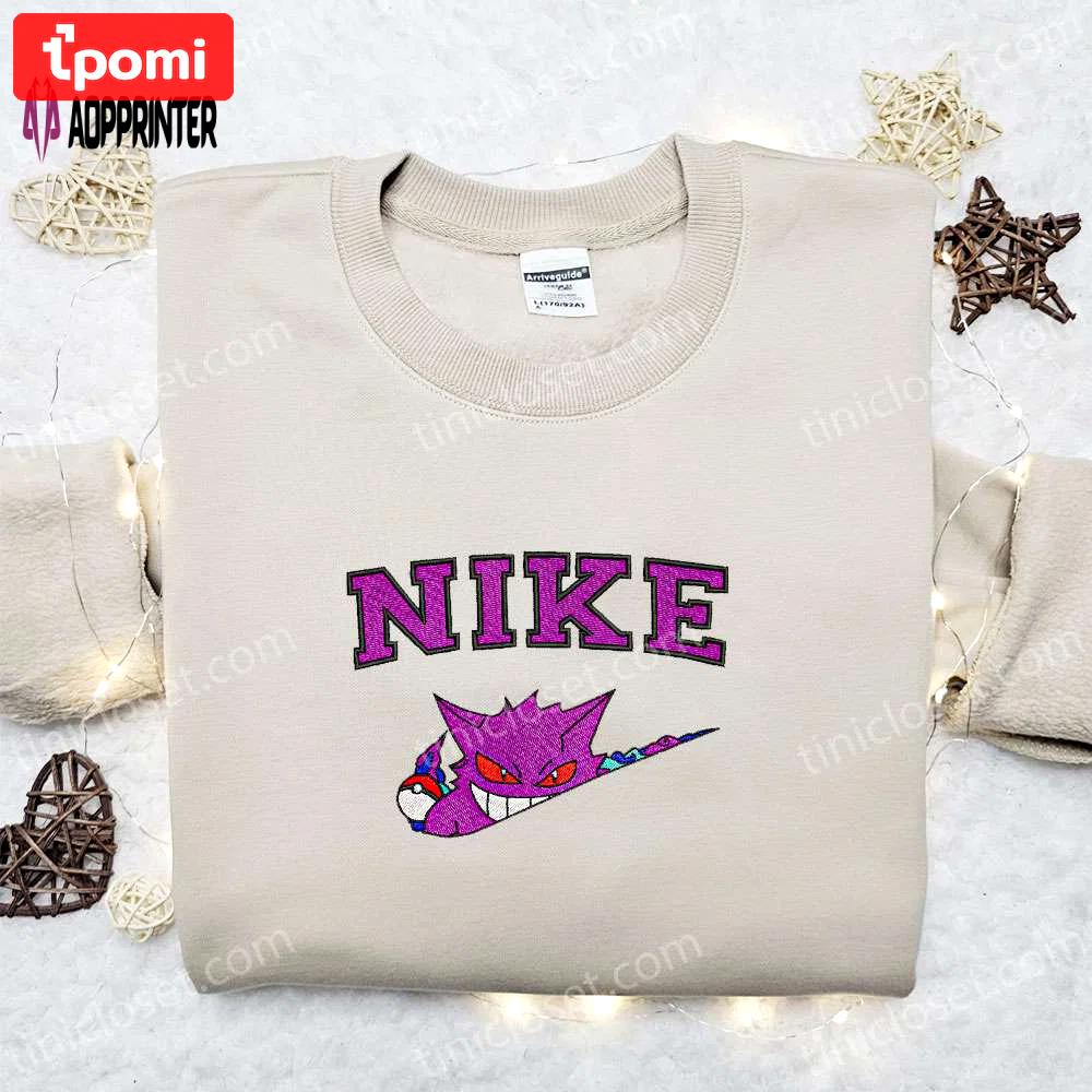 Nike x gengar anime embroidered sweatshirt & pokemon shirt: perfect family gift ideas Embroidered Shirt