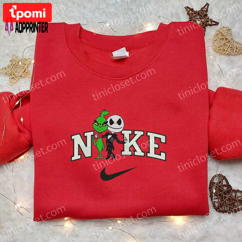 Nike x grinch & jack skellington embroidered hoodie & t-shirt: best funny halloween costumes Embroidered Shirt