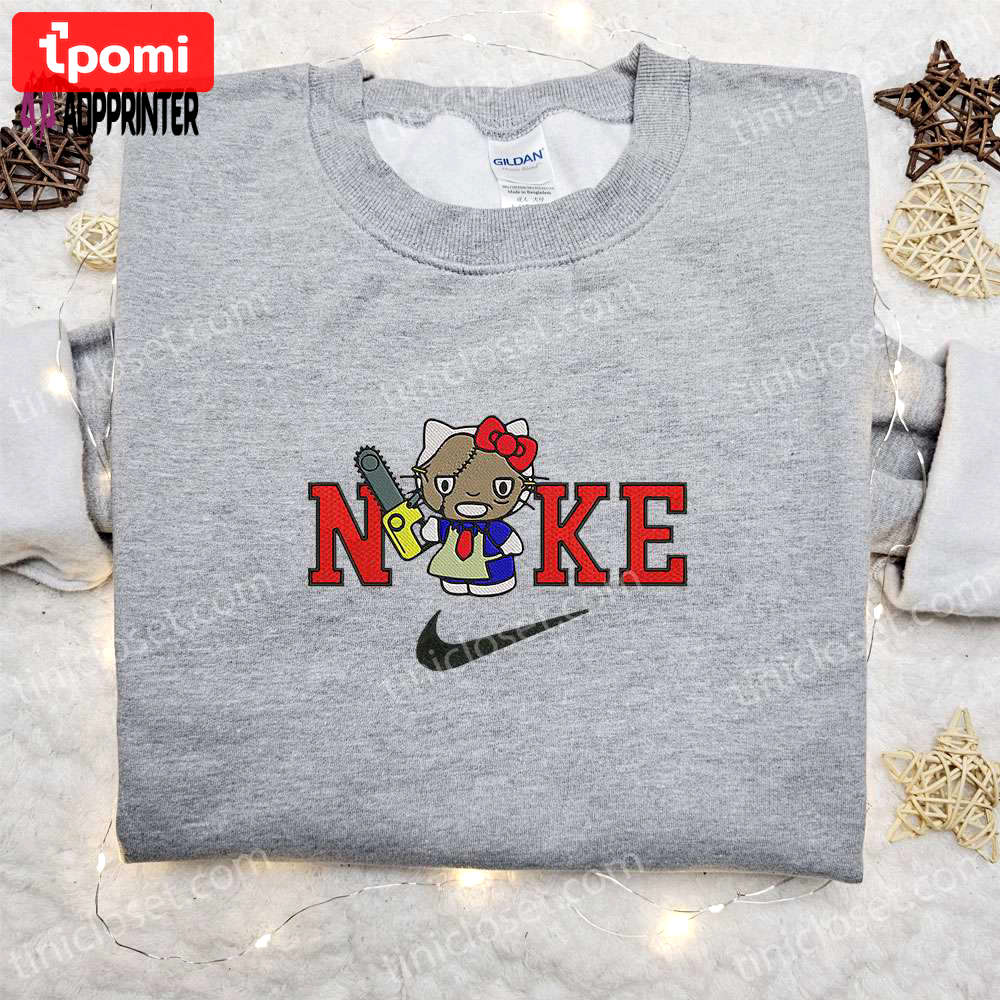 Nike x hello kitty leatherface embroidered sweatshirt & spirit halloween t-shirt: funny hoodie Embroidered Shirt