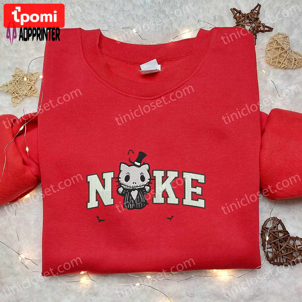 Nike x hello kitty x jack skellington embroidered sweatshirt: funny halloween hoodie ideal family gifts Embroidered Shirt