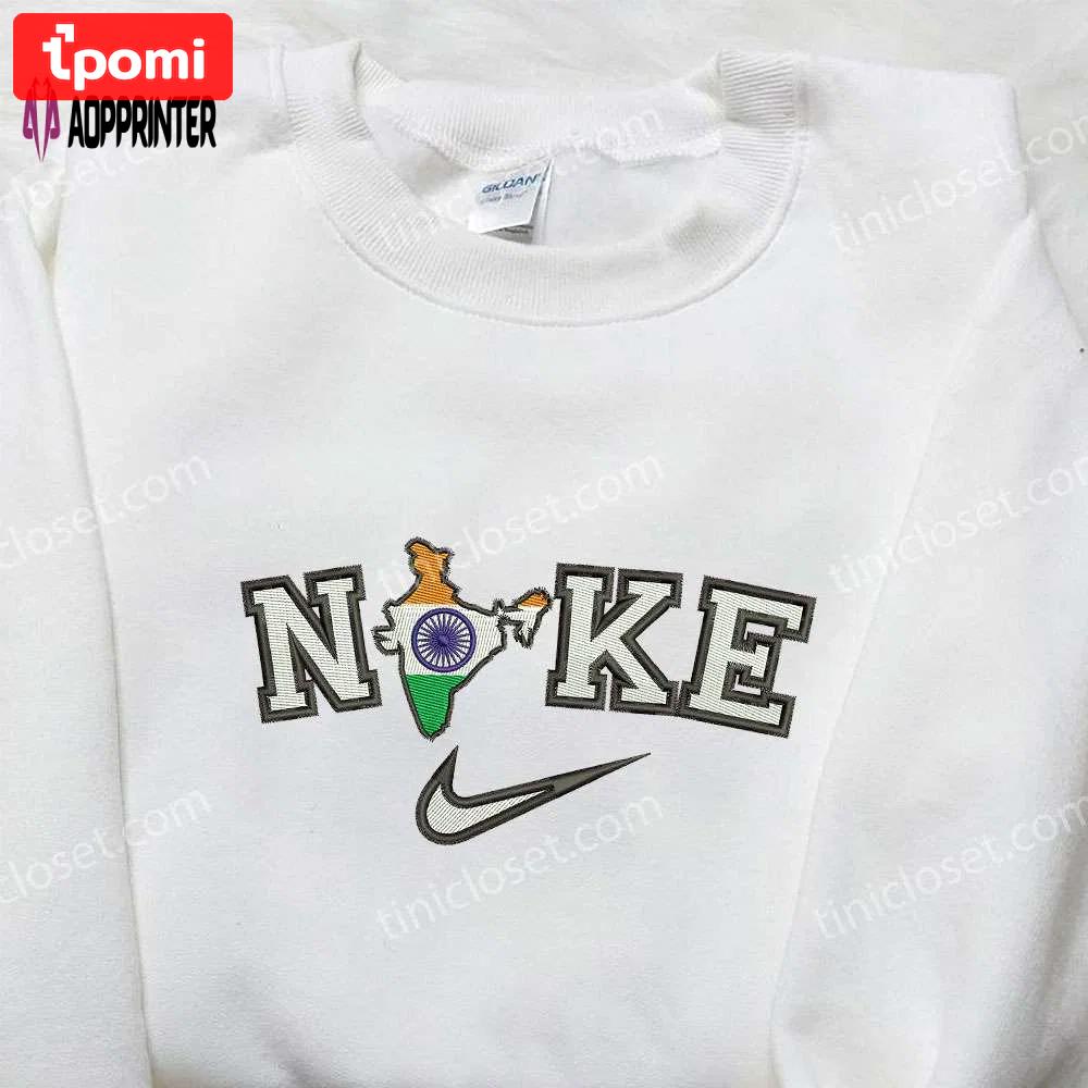 Nike x india map embroidered shirt: trendy national day gift idea with nike-inspired design Embroidered Shirt