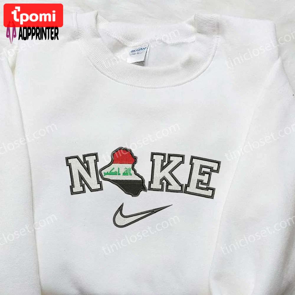 Nike x iraq map embroidered shirt: unique national day gift idea – nike inspired design Embroidered Shirt