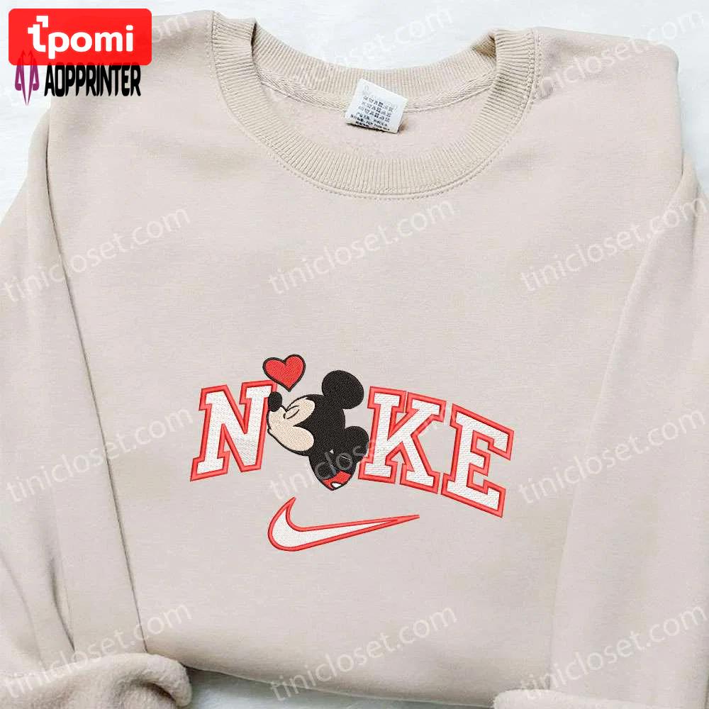 Nike x mickey kiss heart shirt & disney characters hoodie: best valentine s day gift ideas Embroidered Shirt