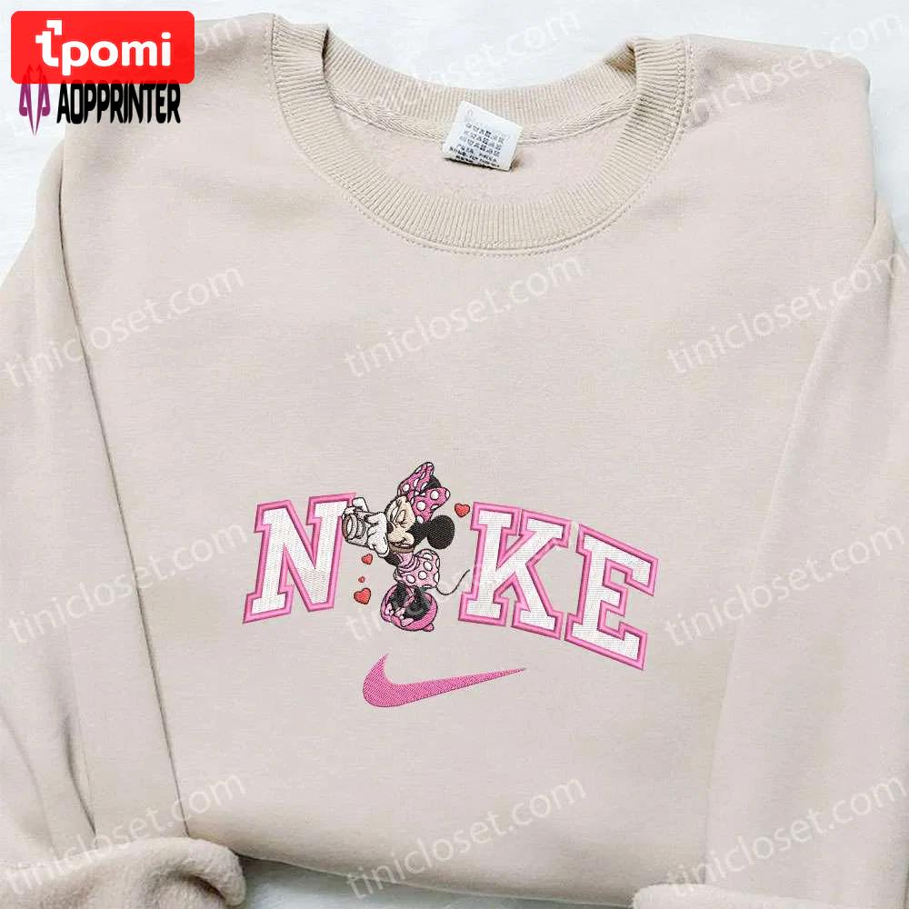 Nike x minnie camera hearts shirt & disney characters hoodie: best valentine’s day gift ideas Embroidered Shirt