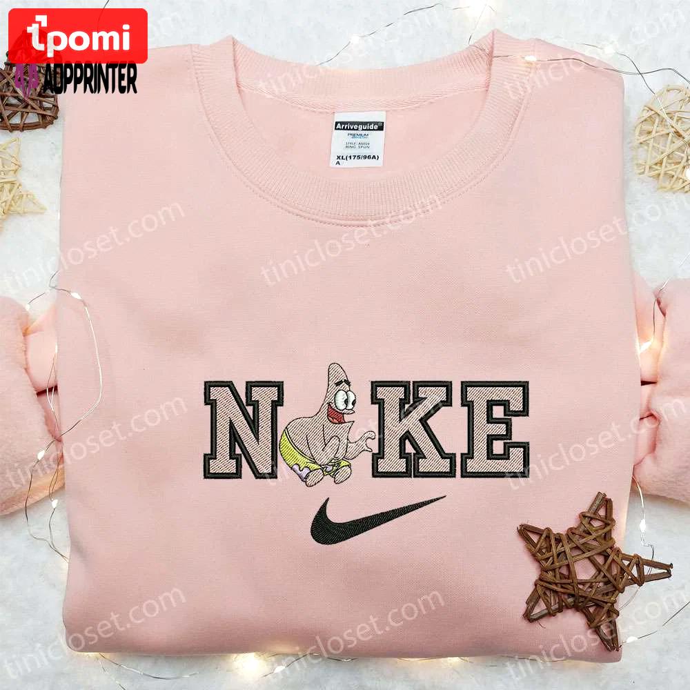 Nike x patrick star cartoon & disney characters embroidered shirt: fun & stylish nike inspired t-shirt Embroidered Shirt