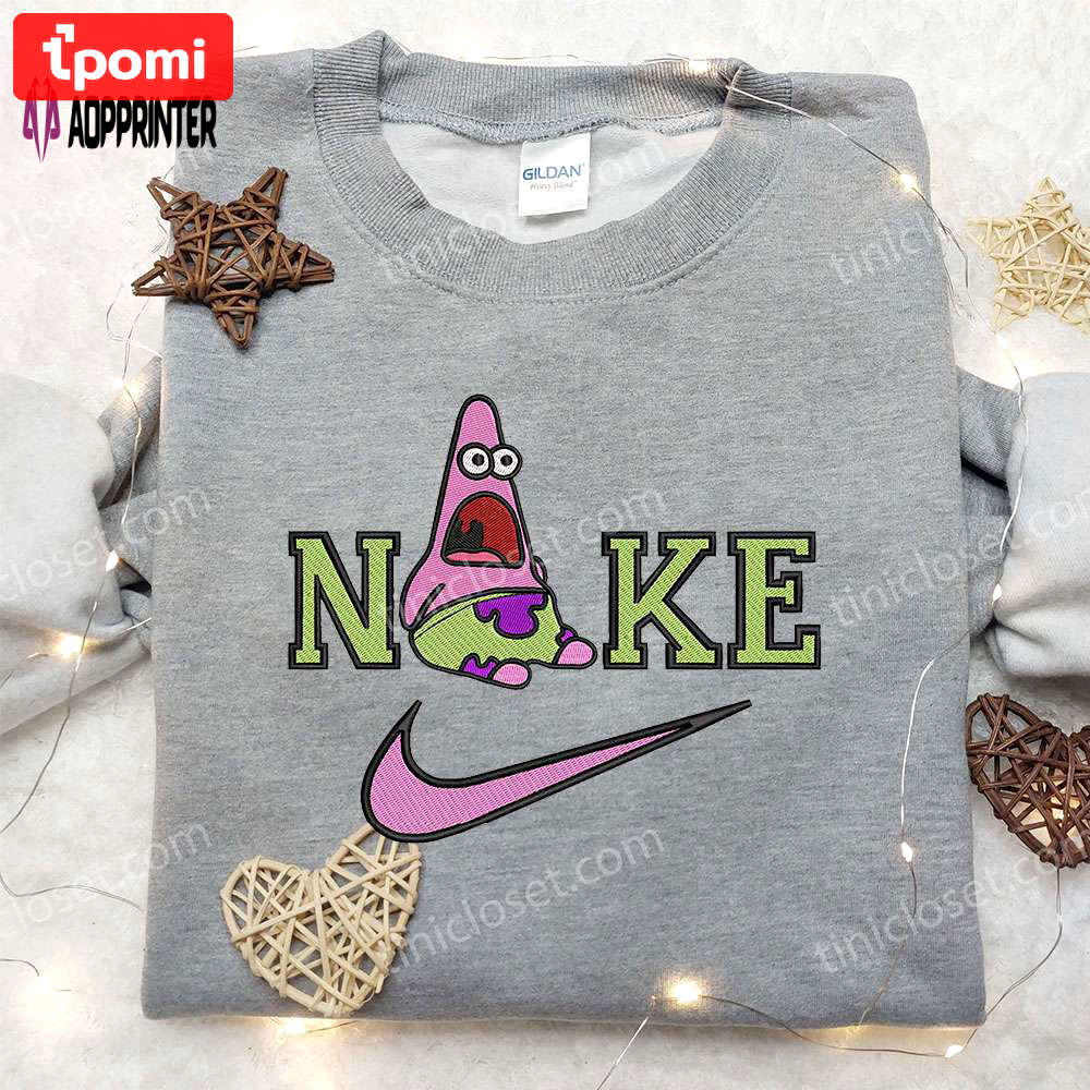 Nike x patrick star embroidered sweatshirt spongebob squarepants 4d cartoon embroidered shirt nike inspired shirt Embroidered Shirt