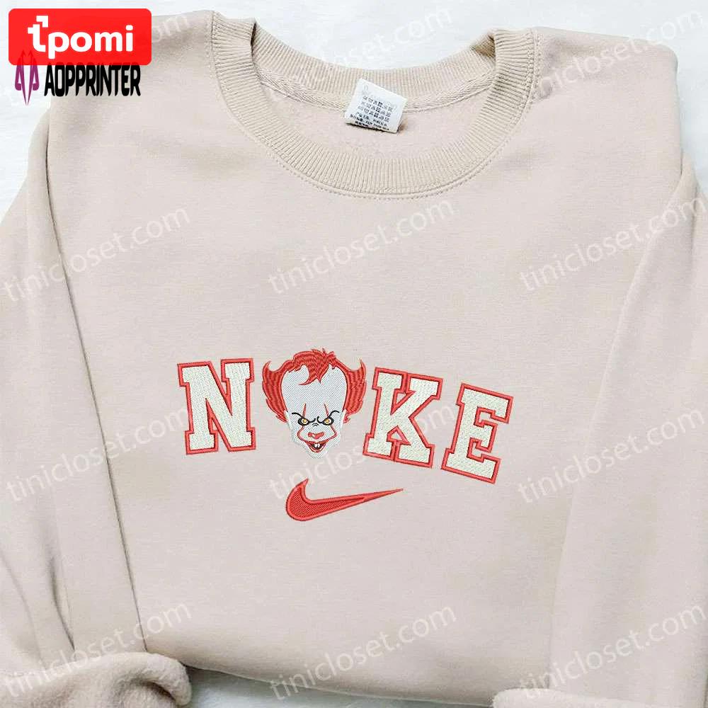 Nike x pennywise clown embroidered shirt: it terrifying & spooky halloween design Embroidered Shirt