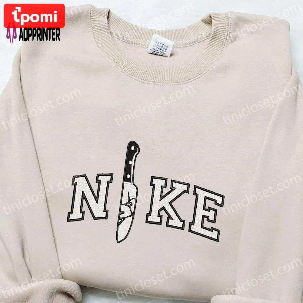 Nike x pennywise knife embroidered shirt – halloween movie inspired t-shirt Embroidered Shirt