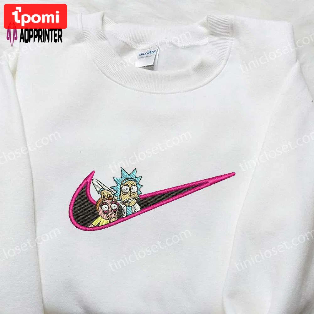 Nike x rick and morty cartoon embroidered shirt – unique nike inspired design Embroidered Shirt