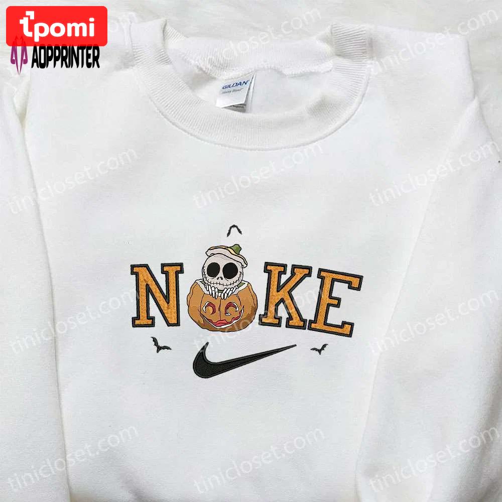 Nike x skellington pumpkin halloween hoodie & t-shirt: amazing embroidered sweatshirts Embroidered Shirt