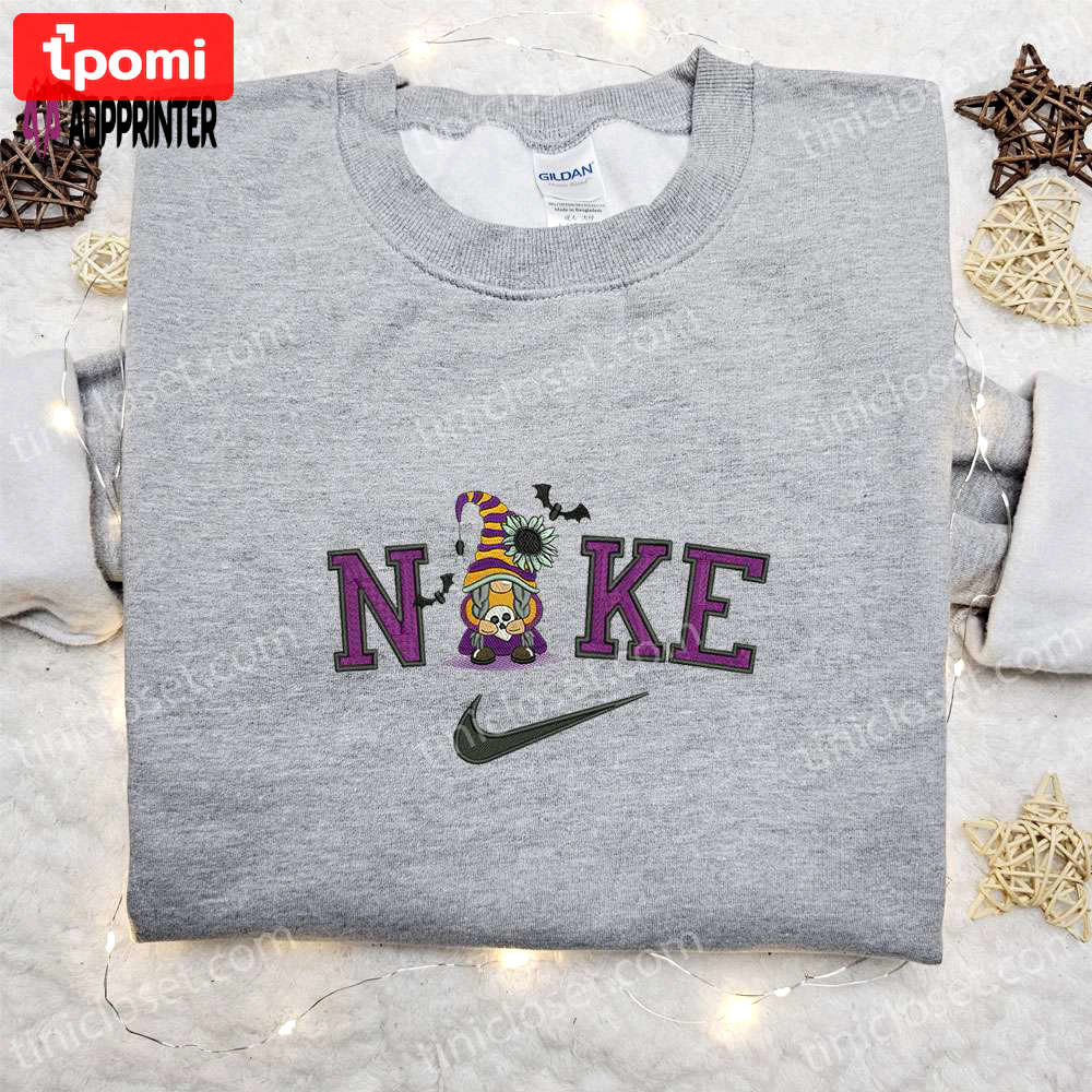 Nike x skull gnome bats halloween embroidered shirt – spooktacular & stylish! Embroidered Shirt
