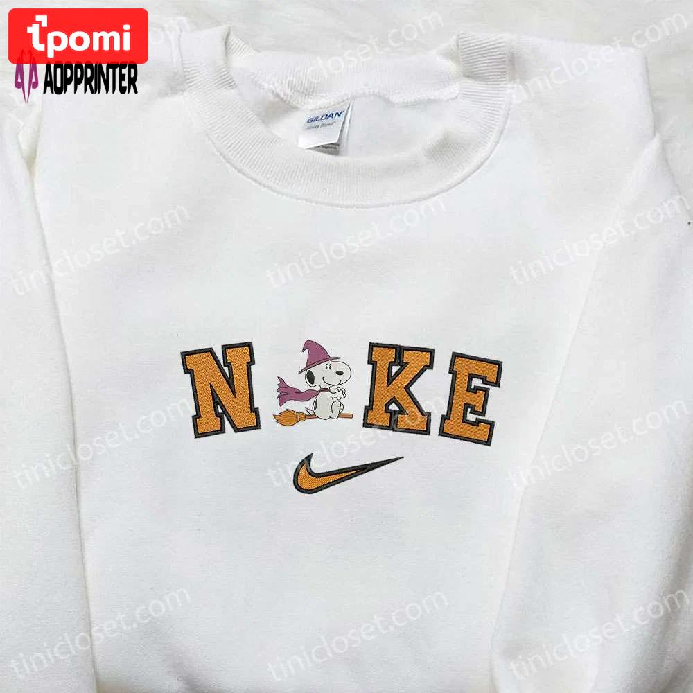 Nike x snoopy witch embroidered sweatshirt: adorable halloween hoodie & t-shirt Embroidered Shirt