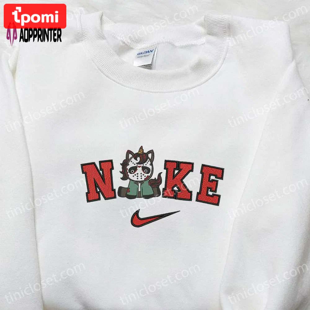 Nike x unicorn jason voorhees hoodie: funny halloween sweatshirt best gifts for family Embroidered Shirt