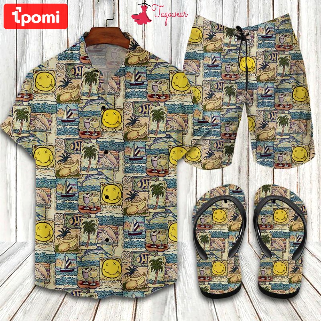Nirvana flip flops and combo hawaiian shirt, beach shorts luxury summer clothes style #285 Hawaii Shirt Shorts & Flip Flops