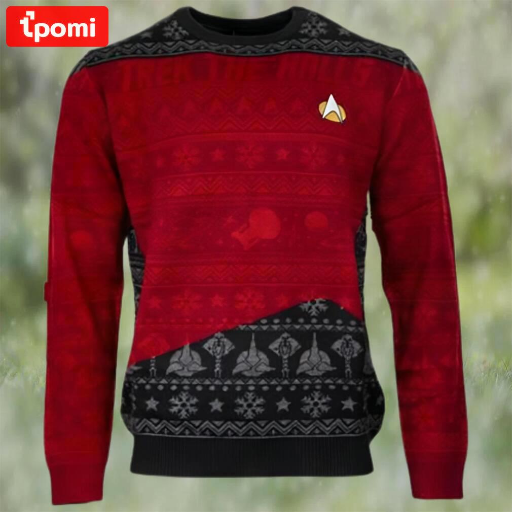 Official star trek trek the halls ugly christmas sweater red Christmas Ugly Sweater